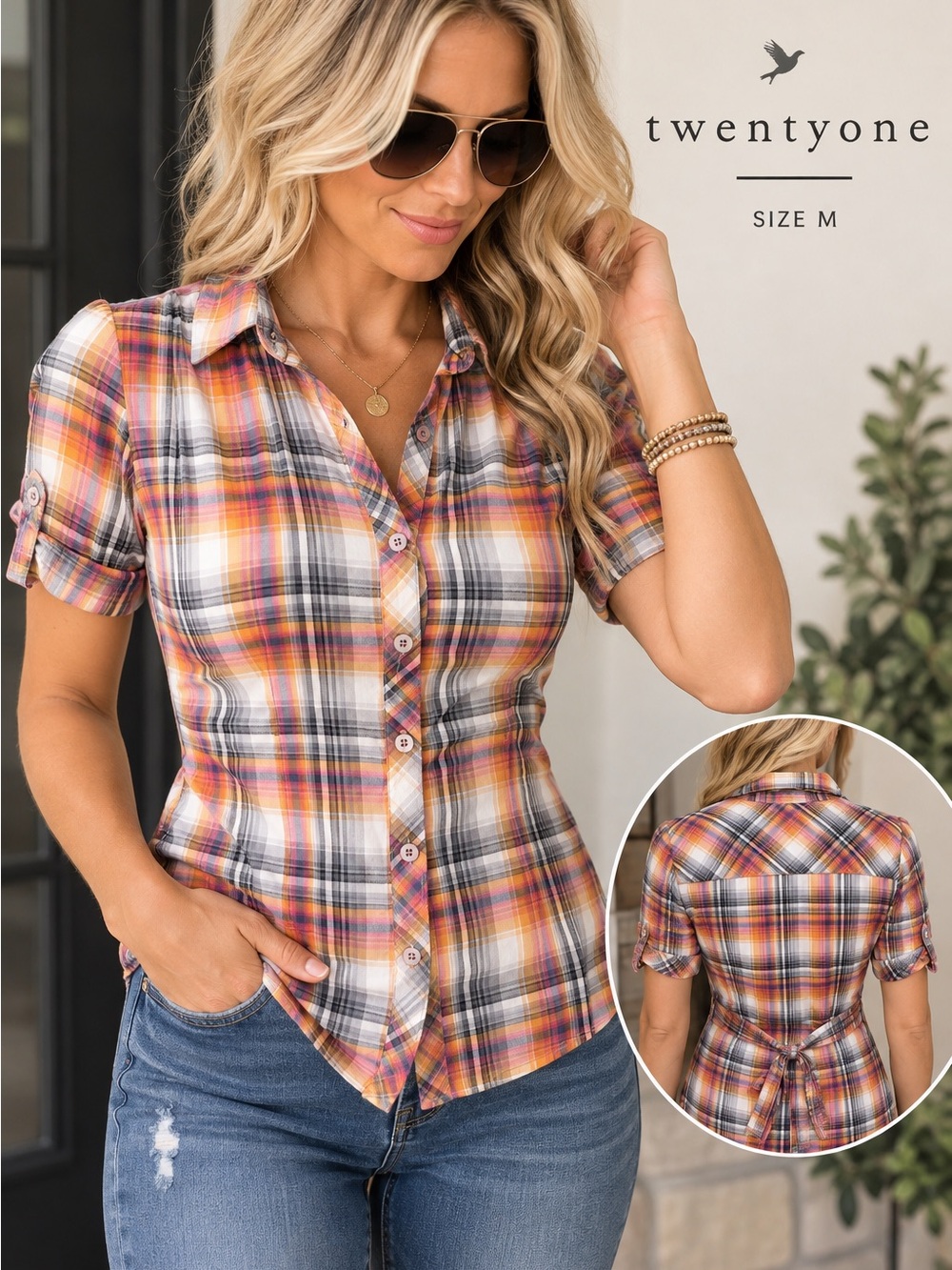 Twenty One Plaid Button-Down Top – Size Medium
